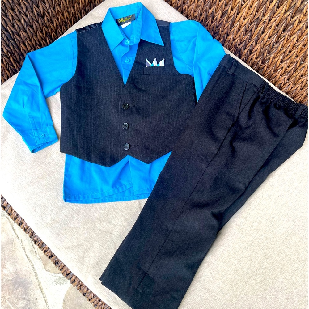 Rafael, Black 2-piece Suit, Blue LS Shirt, Size 4T